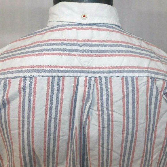 2012 Tommy Hilfiger Mens XXL White Faded Red Blue Striped Button Front Shirt - Picture 6 of 9
